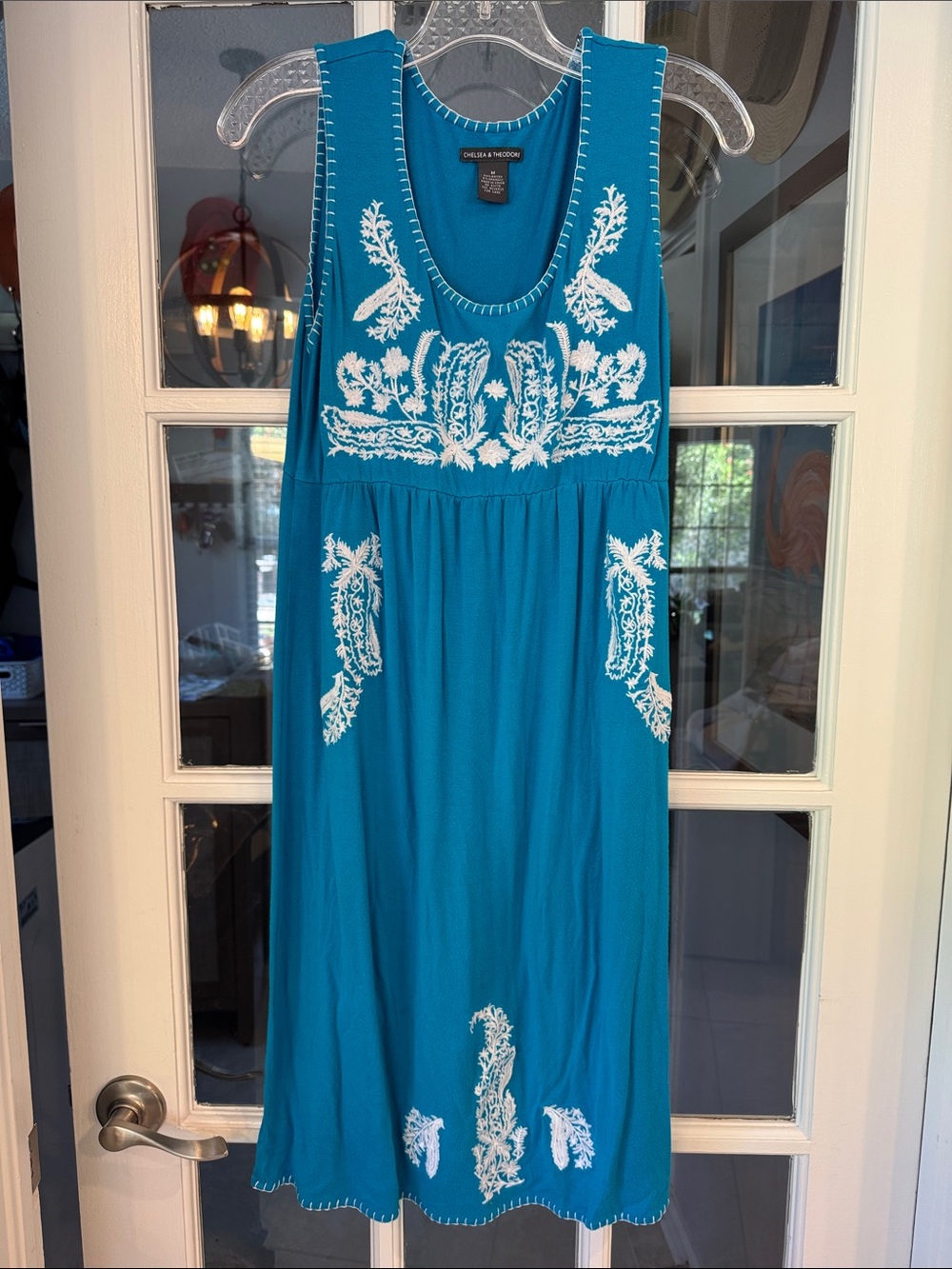 Chelsea & Theodore turquoise embroidered sleeveless dress size M